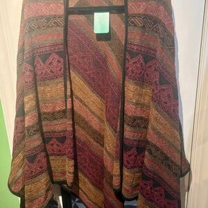 Peruvian Link Boho Striped Knit Wrap - Burgundy, Mustard & Black